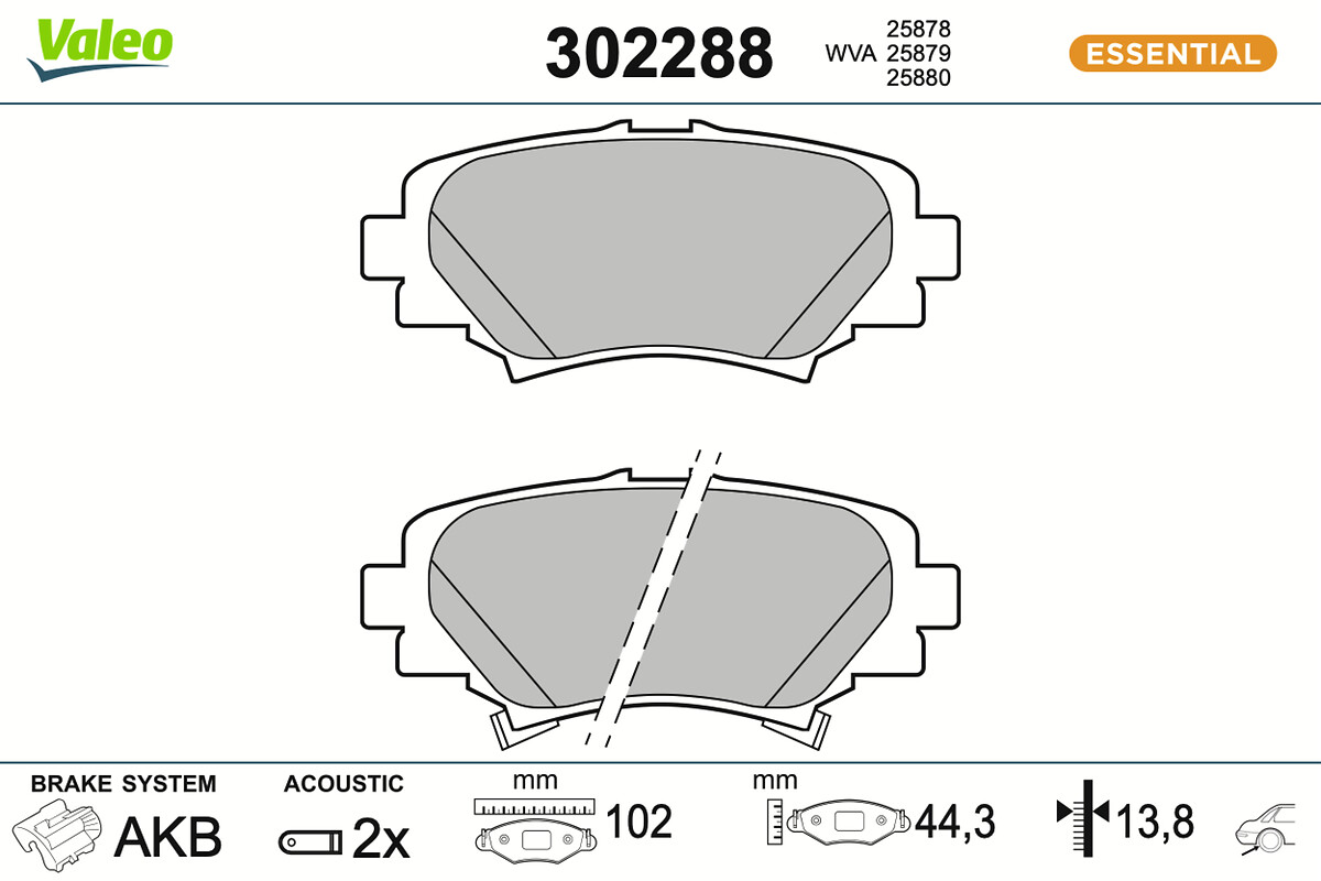 Jeu de 4 plaquettes de frein VALEO ref. 302288